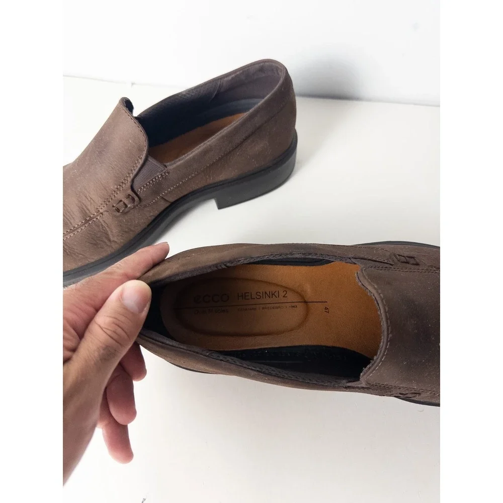 ECCO Helsinki 2 Mens 47 US 13 Brown Nubuck Leather Slip On Loafer Dress Shoes